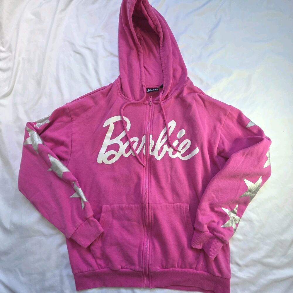 Barbie Women's Zip Hoodie Sweatshirt Size L LargePink 90s